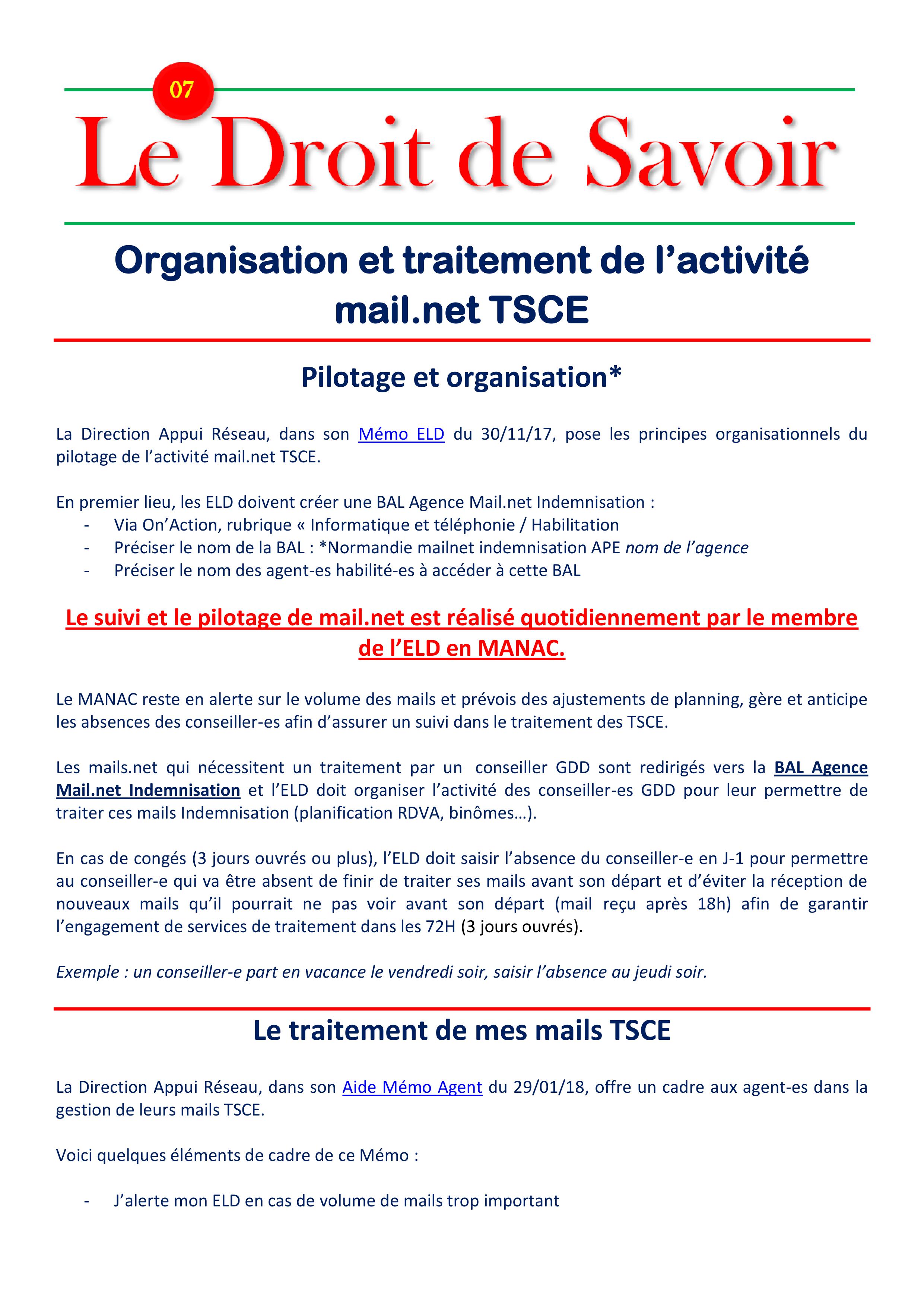 Le Droit de Savoir N°7 – Organisation et Traitement des mails TSCE