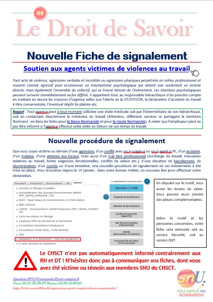 Le Droit de Savoir N°9 – Fiche de signalement