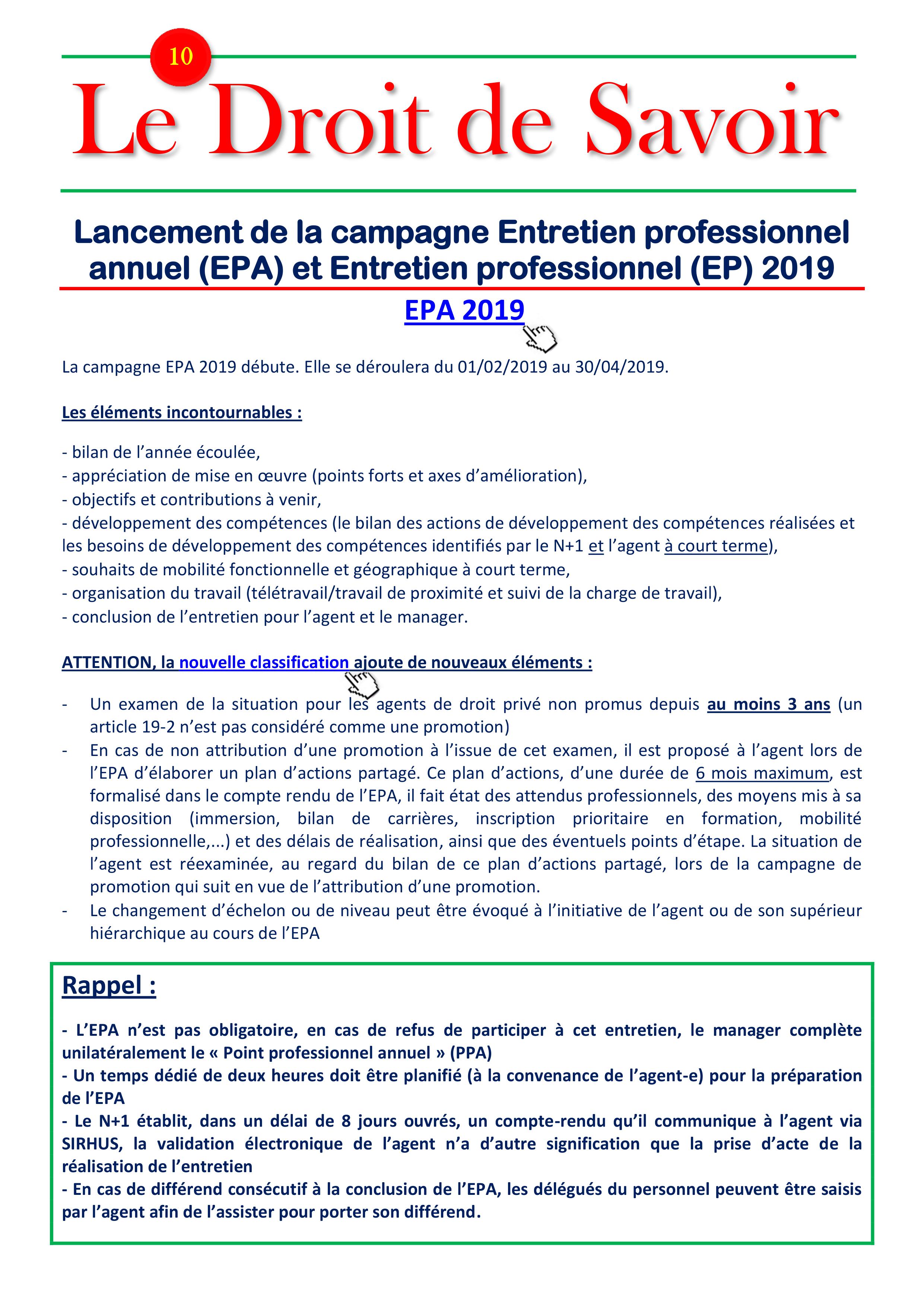 Le Droit de Savoir N°10 – Lancement de la campagne EPA et EP 2019