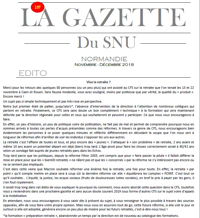 Gazette Novembre – Décembre 2018
