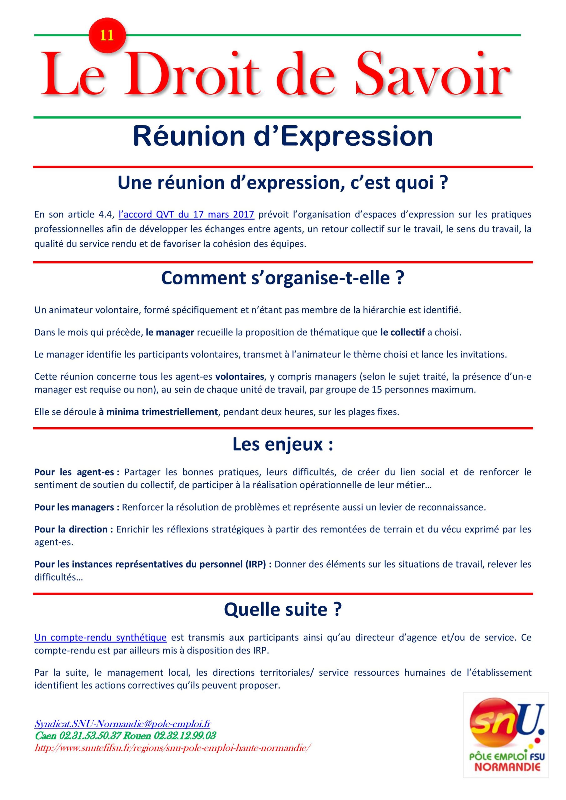 Le droit de Savoir N°11 – Réunion d’Expression