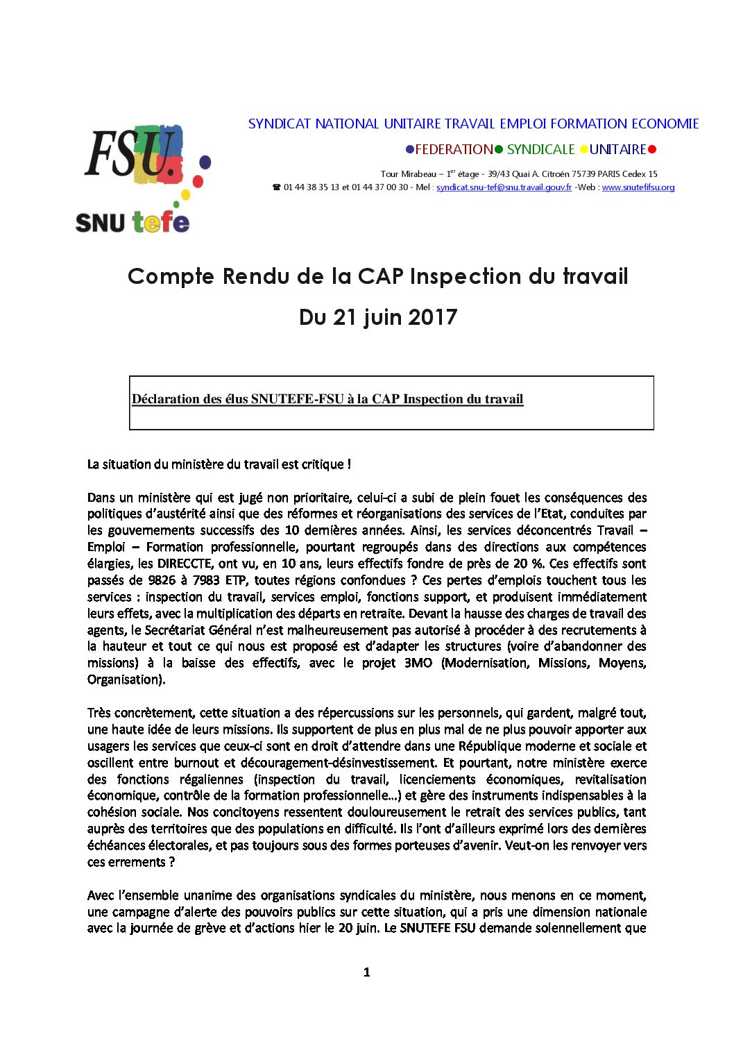 Réunion du Bureau National de la FSU TEFE