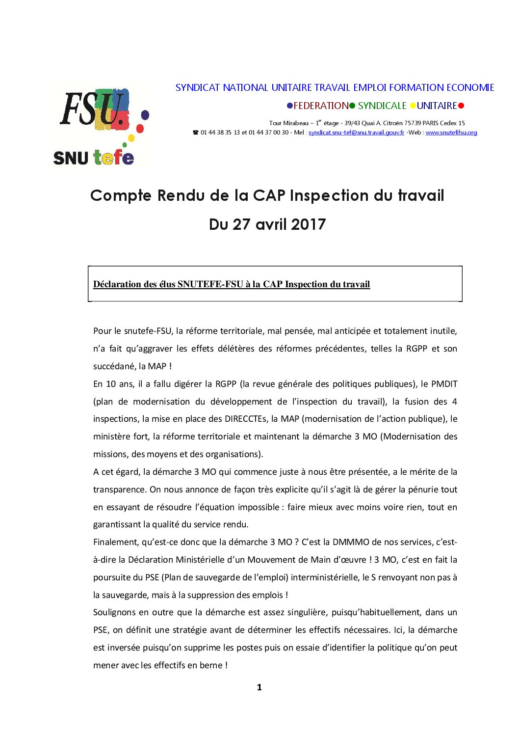 Réunion du Bureau National de la FSU TEFE