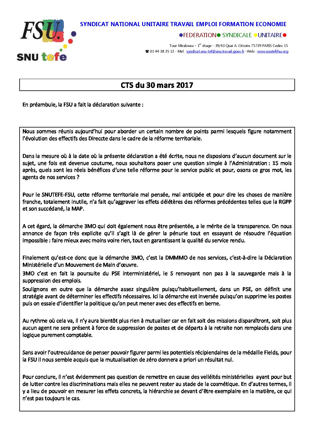Réunion du Bureau National de la FSU TEFE