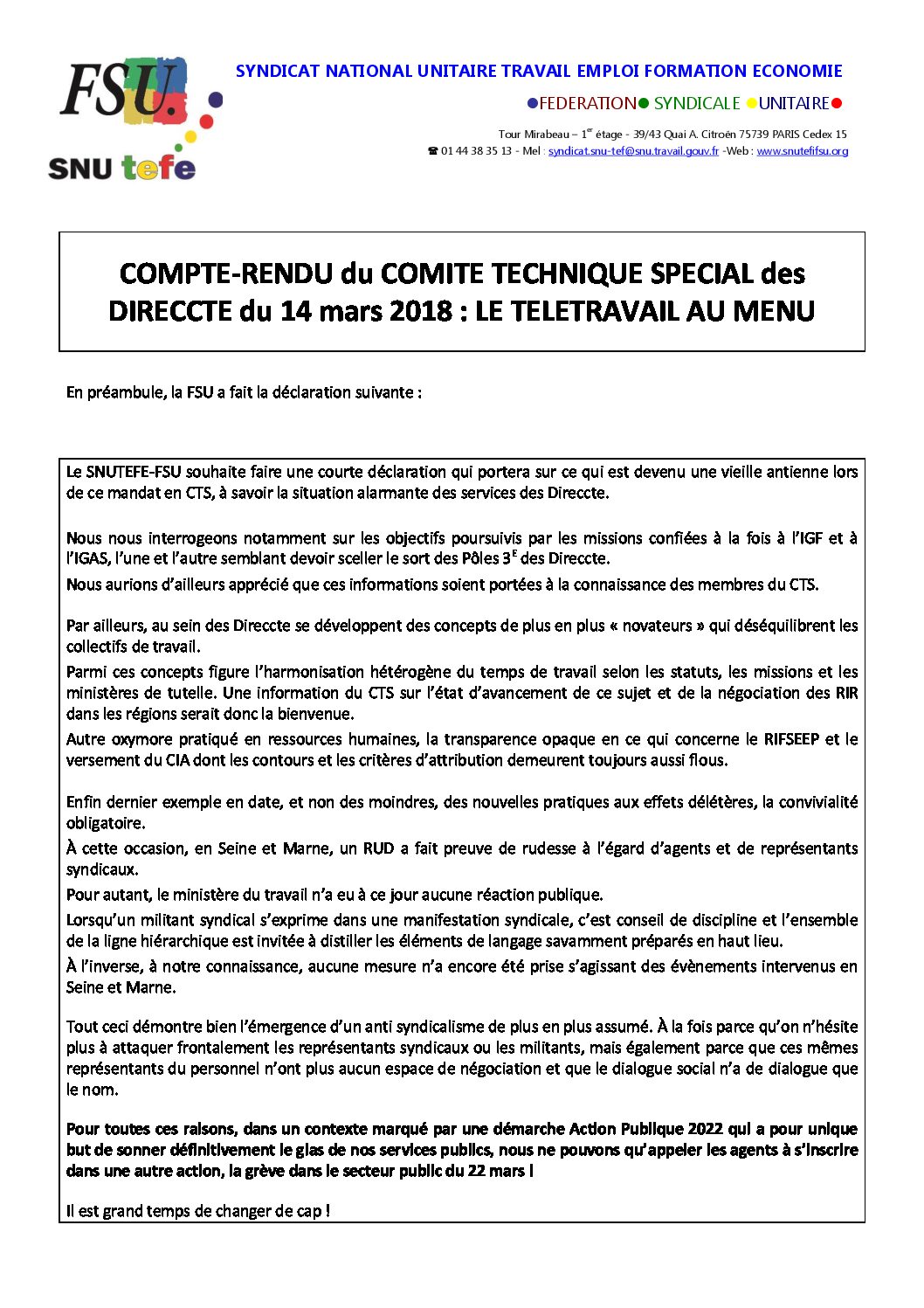 Réunion du Bureau National de la FSU TEFE