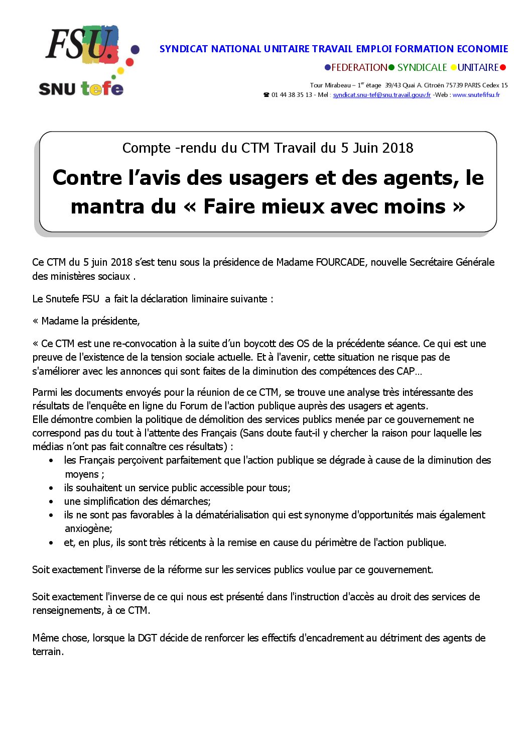 Réunion du Bureau National de la FSU TEFE