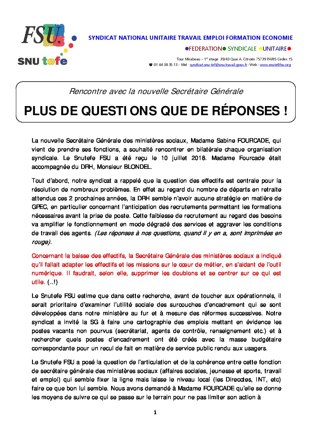 Réunion du Bureau National de la FSU TEFE