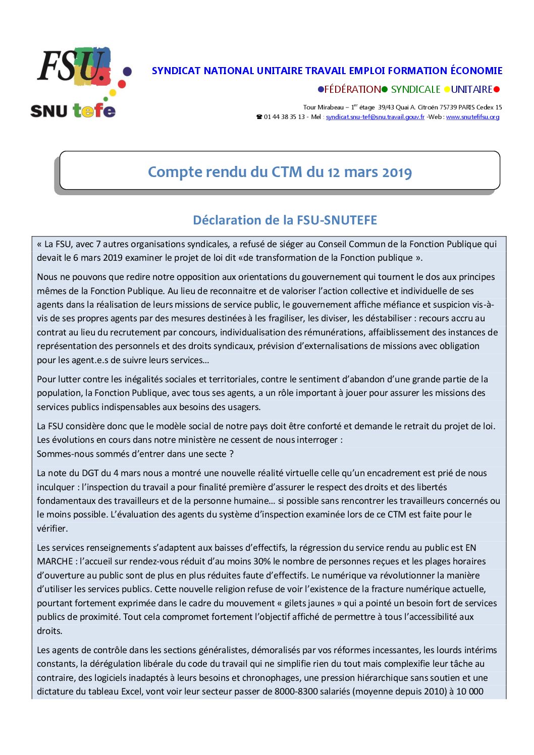 Réunion du Bureau National de la FSU TEFE