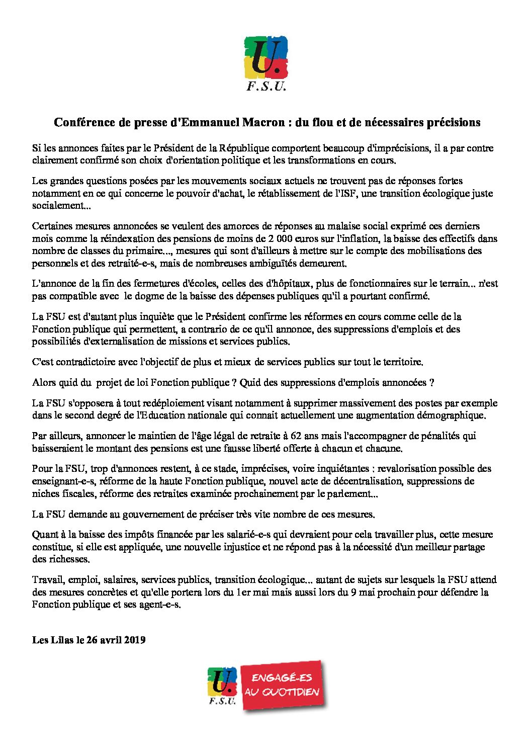 Réunion du Bureau National de la FSU TEFE