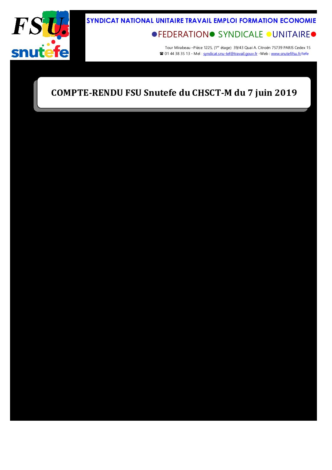 Réunion du Bureau National de la FSU TEFE