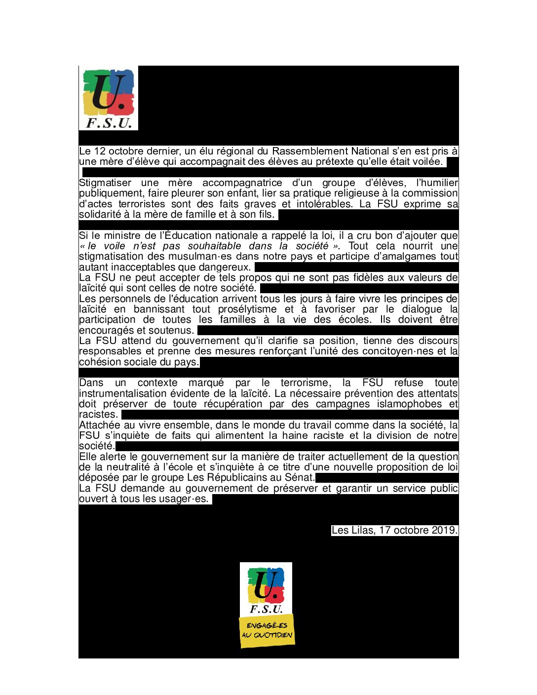 Réunion du Bureau National de la FSU TEFE