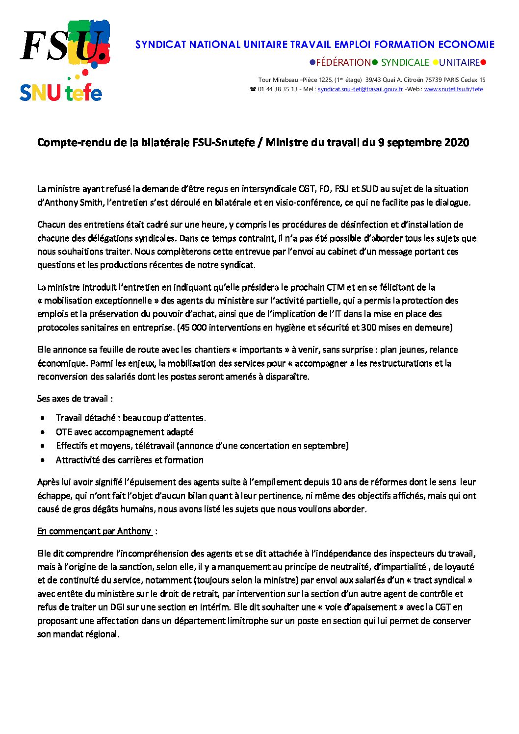 Réunion du Bureau National de la FSU TEFE