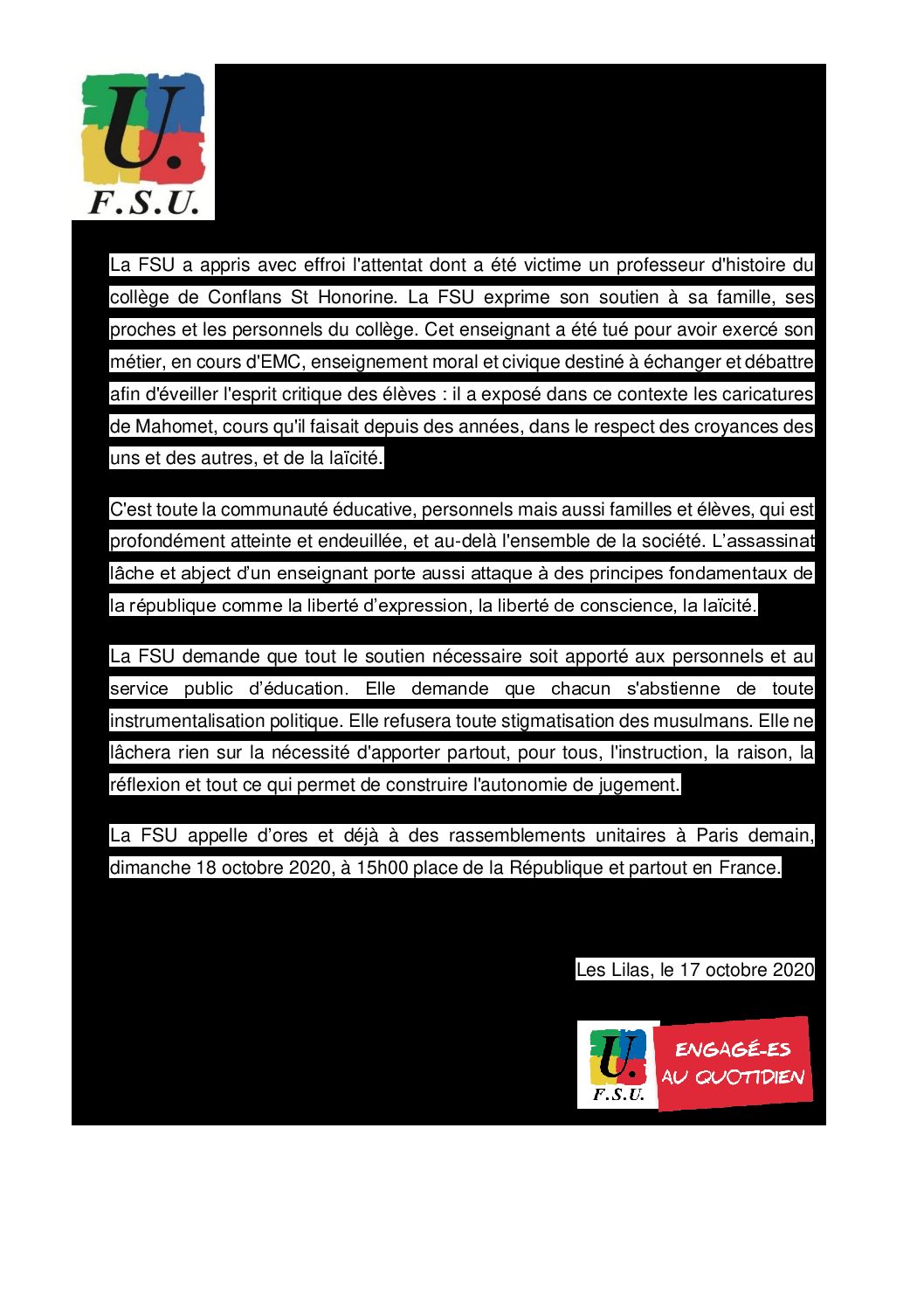 Réunion du Bureau National de la FSU TEFE