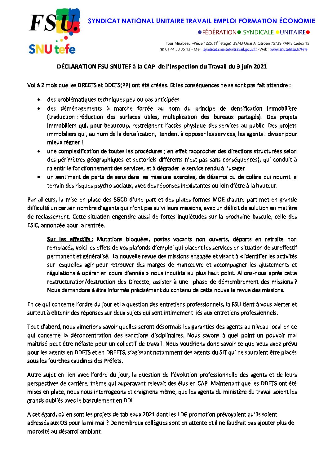 Réunion du Bureau National de la FSU TEFE