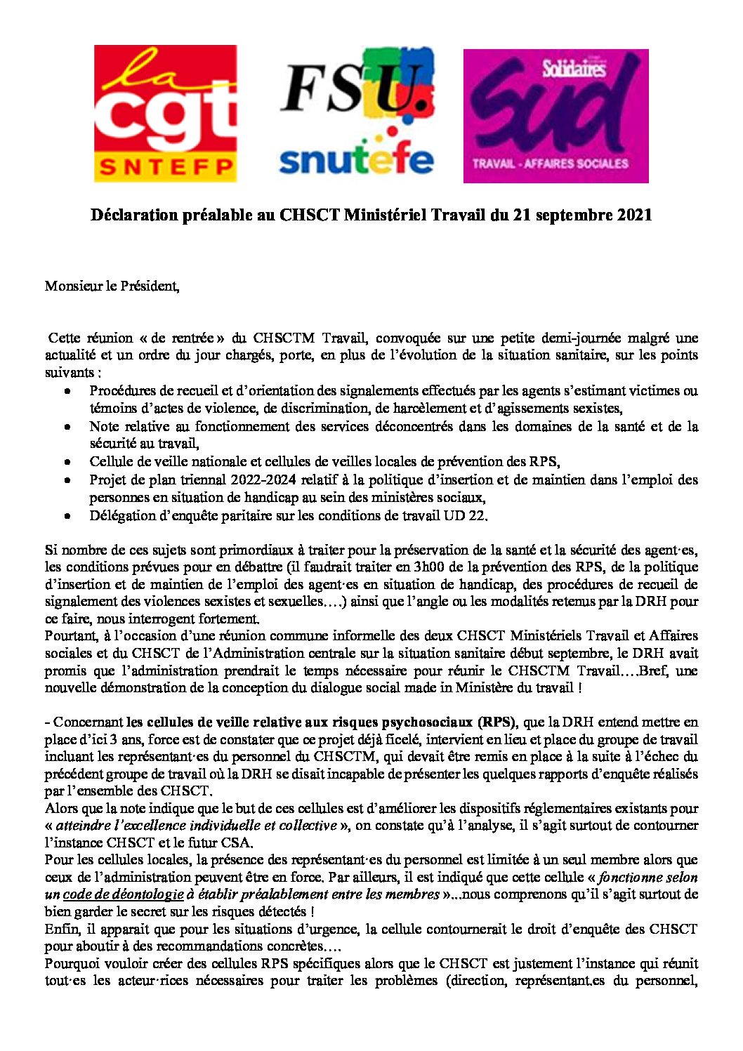 Réunion du Bureau National de la FSU TEFE