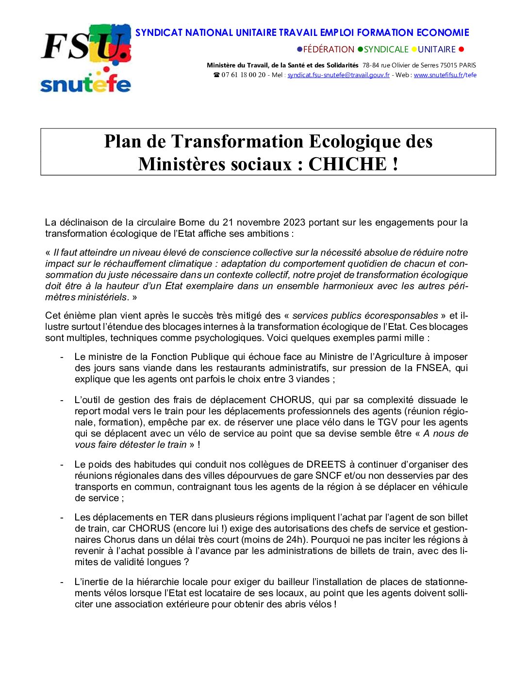 Réunion du Bureau National de la FSU TEFE