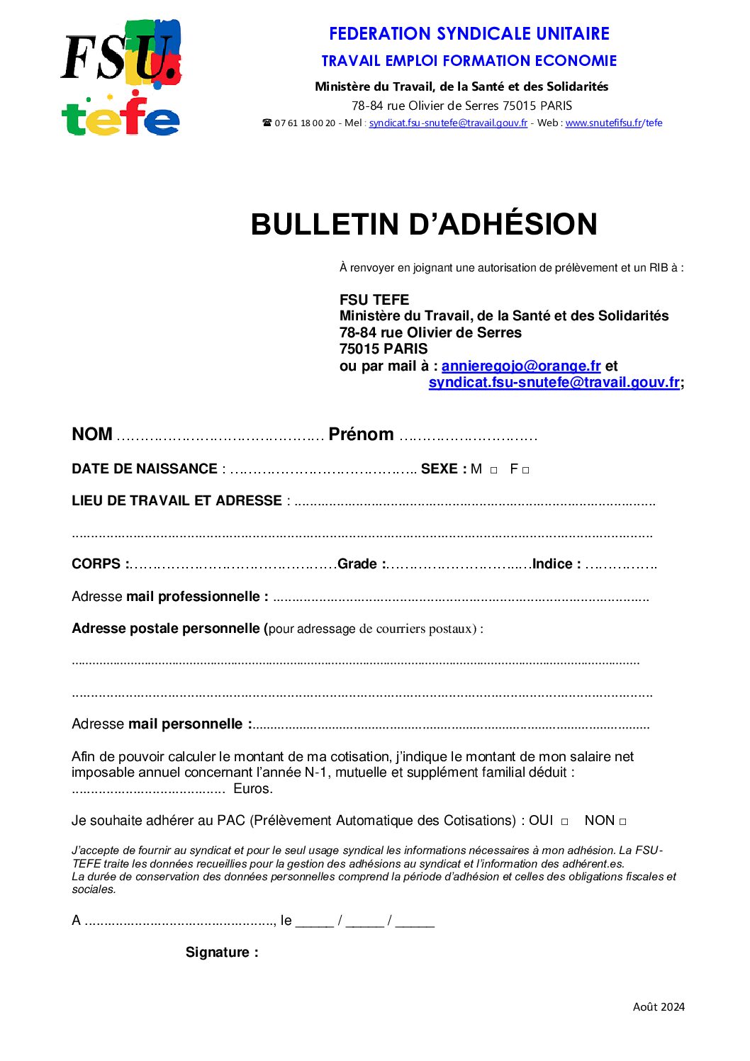 Réunion du Bureau National de la FSU TEFE